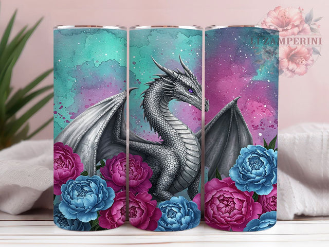 Dragon Floral Fantasy Tumbler Wrap, Fantasy Dragon Wrap, Elegant Dragon Design, Flower Dragon Sublimation, Mythical Creature Mug, Artistic Dragon Cup, Dragon Lover Gift Sublimation Li Zamperini 