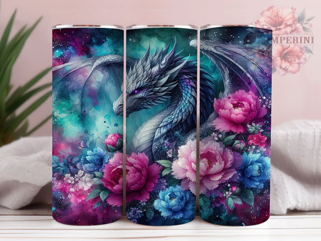 Dragon Floral Fantasy Tumbler Wrap, Fantasy Dragon Wrap, Elegant Dragon Design, Flower Dragon Sublimation, Mythical Creature Mug, Artistic Dragon Cup, Dragon Lover Gift Sublimation Li Zamperini 