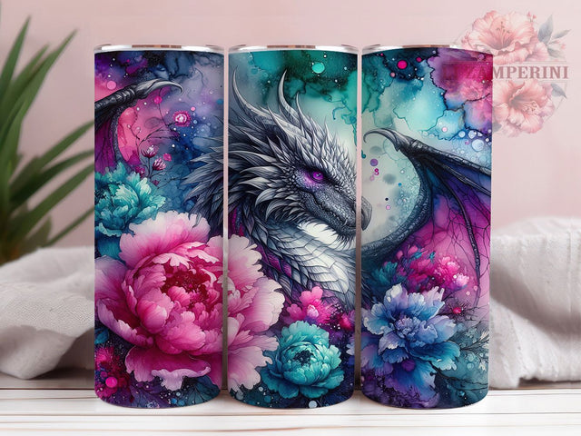 Dragon Floral Fantasy Tumbler Wrap, Fantasy Dragon Wrap, Elegant Dragon Design, Flower Dragon Sublimation, Mythical Creature Mug, Artistic Dragon Cup, Dragon Lover Gift Sublimation Li Zamperini 