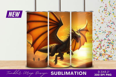 Dragon flying over desert sunset tumbler png Sublimation Regulrcrative 