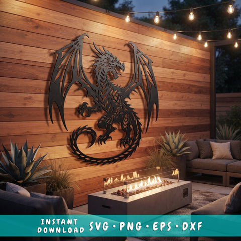 Dragon Laser SVG | Dragon Metal Wall Art DXF Cut File | Plasma CNC Laser Cut Files | Fantasy Dragon Silhouette | Steel Wall Decor SVG HappyDesignStudio 