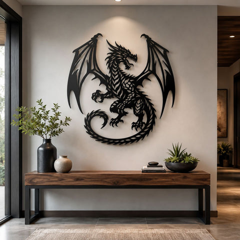 Dragon Laser SVG | Dragon Metal Wall Art DXF Cut File | Plasma CNC Laser Cut Files | Fantasy Dragon Silhouette | Steel Wall Decor SVG HappyDesignStudio 