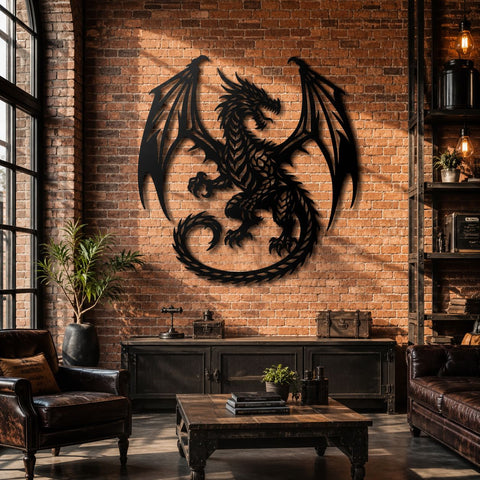 Dragon Laser SVG | Dragon Metal Wall Art DXF Cut File | Plasma CNC Laser Cut Files | Fantasy Dragon Silhouette | Steel Wall Decor SVG HappyDesignStudio 
