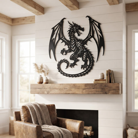 Dragon Laser SVG | Dragon Metal Wall Art DXF Cut File | Plasma CNC Laser Cut Files | Fantasy Dragon Silhouette | Steel Wall Decor SVG HappyDesignStudio 