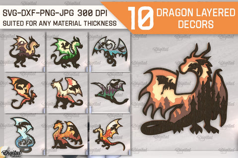 Dragon Layered Decor Laser Cut Bundle. Multilayer Decor SVG SVG Evgenyia Guschina 