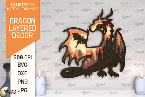 Dragon Layered Decor Laser Cut Bundle. Multilayer Decor SVG SVG Evgenyia Guschina 
