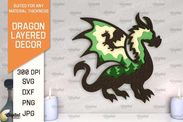 Dragon Layered Decor Laser Cut. Multilayer Dragon Decor SVG SVG Evgenyia Guschina 