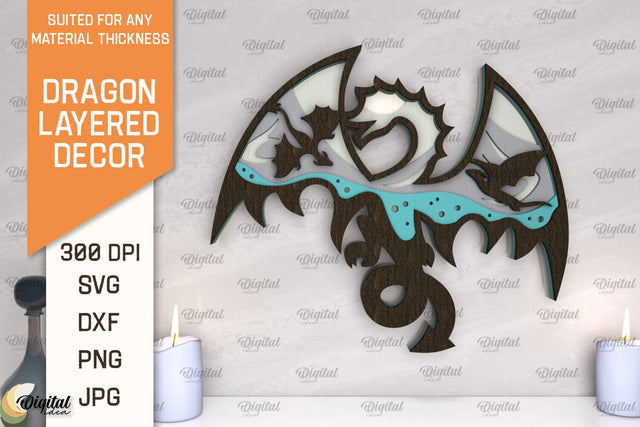 Dragon Layered Decor Laser Cut. Multilayer Dragon Decor SVG SVG Evgenyia Guschina 