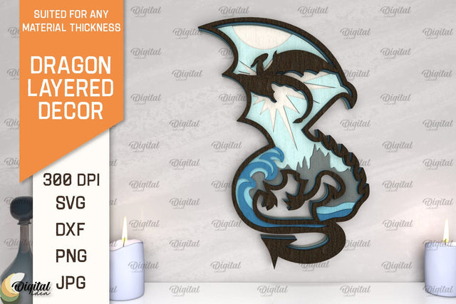 Dragon Layered Decor Laser Cut. Multilayer Dragon Decor SVG SVG Evgenyia Guschina 
