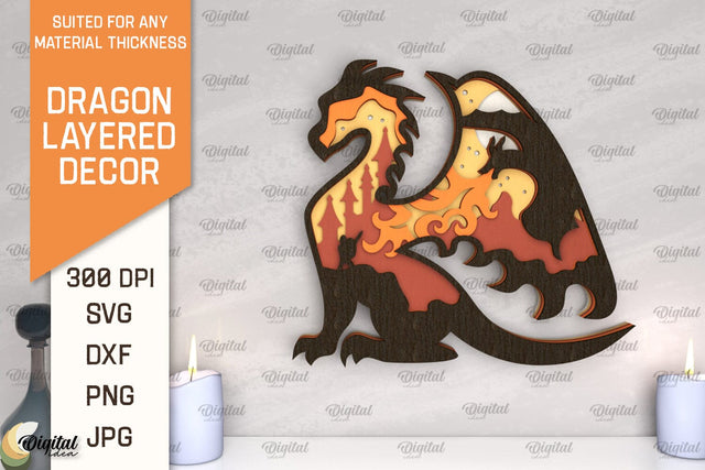 Dragon Layered Decor Laser Cut. Multilayer Dragon Decor SVG SVG Evgenyia Guschina 