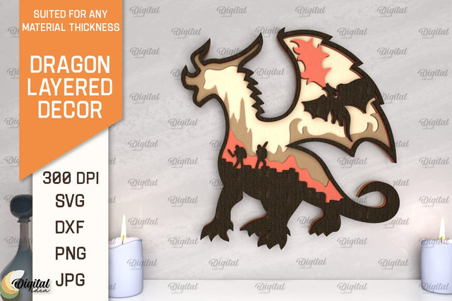 Dragon Layered Decor Laser Cut. Multilayer Dragon Decor SVG SVG Evgenyia Guschina 