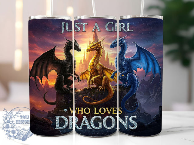 Dragon Lover Fantasy Mythical Tumbler, Just A Girl Tumbler, 20oz Tumbler Sublimation, Fantasy Dragon Design, Mythical Creature Art, Fire Breathing Dragon Wrap, Enchanted Dragon Aesthetic Sublimation ToriDesigns 