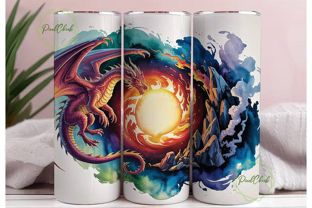 Dragon Magic Fantasy 20oz Tumbler Wrap Sublimation PixelChick 
