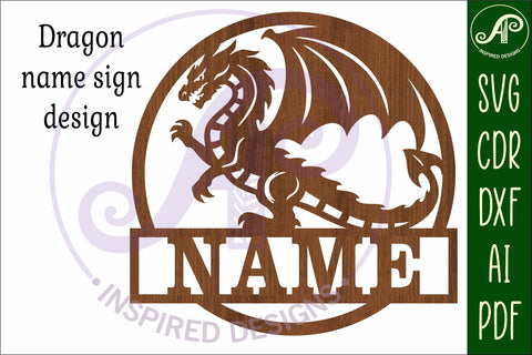 Dragon name sign design svg laser cut template SVG APInspireddesigns 
