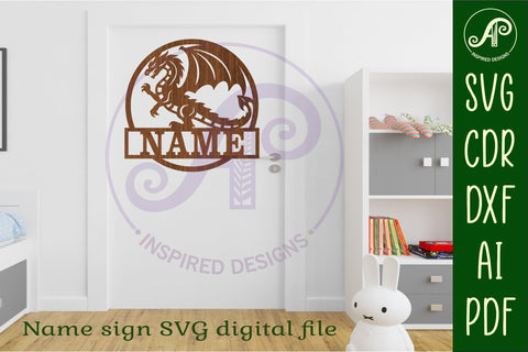 Dragon name sign design svg laser cut template SVG APInspireddesigns 