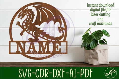 Dragon name sign design svg laser cut template SVG APInspireddesigns 