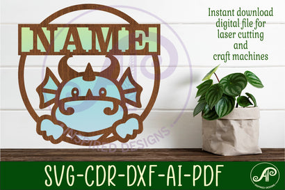 Dragon name sign svg laser cut template SVG APInspireddesigns 