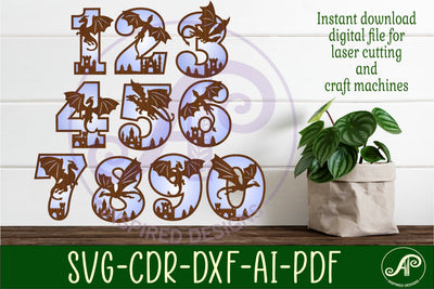 Dragon numbers, Birthday Medieval number for laser cutting SVG APInspireddesigns 