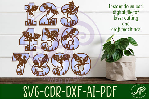 Dragon numbers, Birthday Medieval number for laser cutting SVG APInspireddesigns 