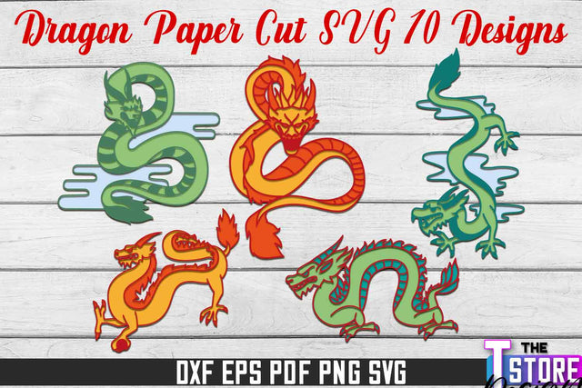 Dragon Paper Cut | Papercut Dragons | Fantasy Paper Cut Design | CNC Files SVG The T Store Design 