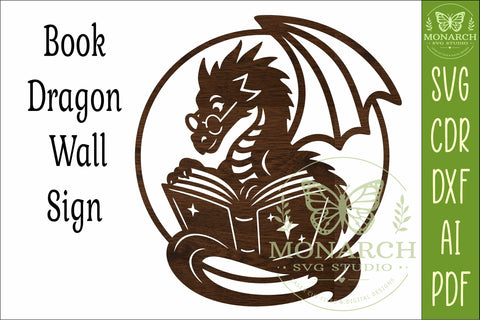 Dragon Reading Book Wall Art SVG, Fantasy Dragon Library SVG APInspireddesigns 