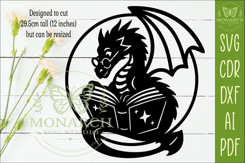 Dragon Reading Book Wall Art SVG, Fantasy Dragon Library SVG APInspireddesigns 
