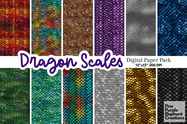 Dragon Scales Digital Paper | Dragon Skin Texture Background Digital Pattern Fine Purple Elephant Creations 