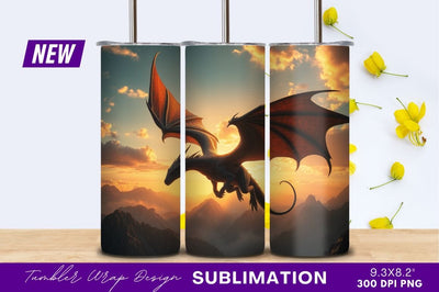 Dragon Soaring Above Mountain Landscape Tumbler Png Sublimation Regulrcrative 