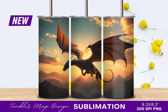Dragon Soaring Above Mountain Landscape Tumbler Png Sublimation Regulrcrative 
