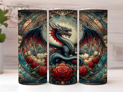 Dragon Stained Glass 20oz Tumbler Png, Straight & Tapered Tumbler Png, Dragon Tumbler Png, Digital Download PNG Sublimation Lara' s Designs 