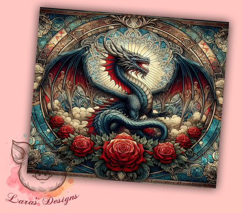 Dragon Stained Glass 20oz Tumbler Png, Straight & Tapered Tumbler Png, Dragon Tumbler Png, Digital Download PNG Sublimation Lara' s Designs 