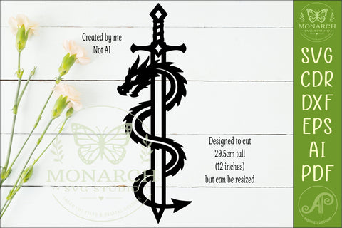 Dragon Sword SVG, Fantasy Wall Art, Medieval Dragon Laser SVG APInspireddesigns 