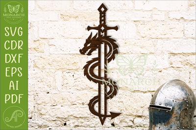 Dragon Sword SVG, Fantasy Wall Art, Medieval Dragon Laser SVG APInspireddesigns 