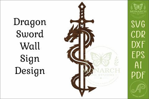 Dragon Sword SVG, Fantasy Wall Art, Medieval Dragon Laser SVG APInspireddesigns 