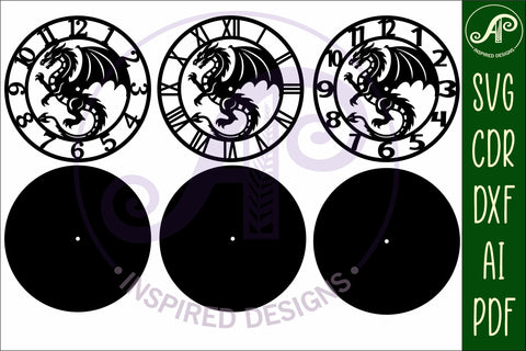 Dragon wall clock laser cut files, SVG file. SVG APInspireddesigns 