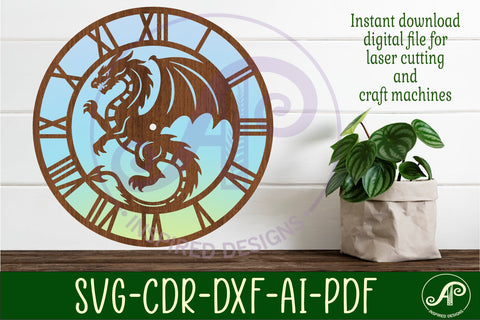 Dragon wall clock laser cut files, SVG file. SVG APInspireddesigns 