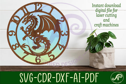 Dragon wall clock laser cut files, SVG file. SVG APInspireddesigns 