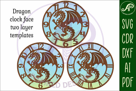 Dragon wall clock laser cut files, SVG file. SVG APInspireddesigns 