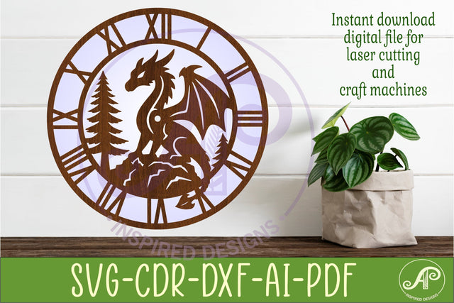 Dragon Wall Clock SVG for Laser Cutting, Fantasy SVG APInspireddesigns 