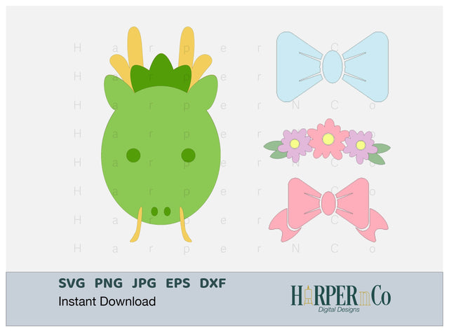 Dragon with Bows and Flowers SVG PNG Cut EPS File SVG HarperNCo 