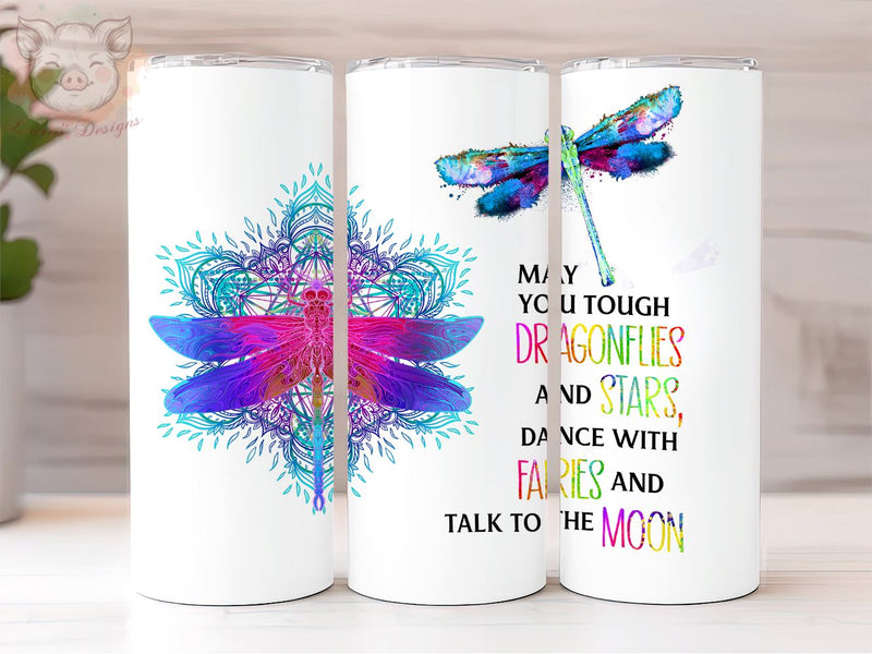 Dragonflies 20oz Skinny Sublimation Tumbler, Colorful Dragonfly Tumbler Wrap Png, Digital, Digital Download PNG Sublimation Lara' s Designs 