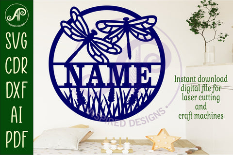Dragonflies and flowers name wall art sign, SVG personalized SVG APInspireddesigns 