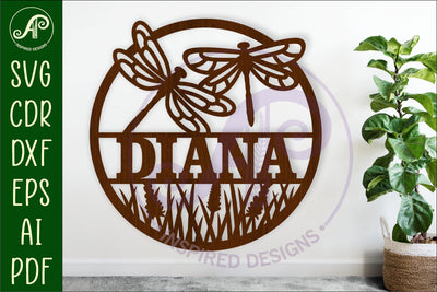 Dragonflies and flowers name wall art sign, SVG personalized SVG APInspireddesigns 