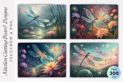 Dragonflies and Glowing Bubbles Cutting Board PNG Design Sublimation Regulrcrative 