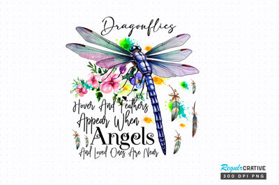 Dragonflies hover and feathers appear Sublimation Design Sublimation Regulrcrative 
