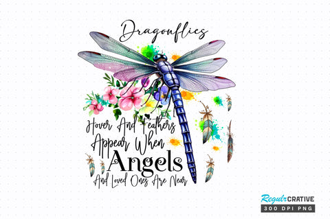 Dragonflies hover and feathers appear Sublimation Design Sublimation Regulrcrative 