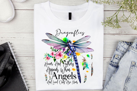 Dragonflies hover and feathers appear Sublimation Design Sublimation Regulrcrative 