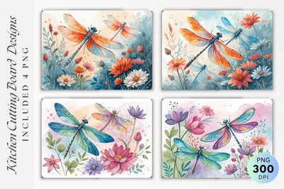 Dragonflies in Bloom Nature’s Colors Cutting Board PNG Design Sublimation Regulrcrative 