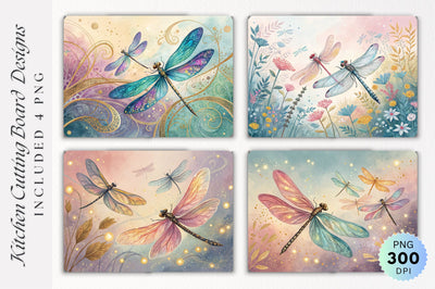 Dragonflies in Flight Dreamlike Glow Cutting Board PNG Design Sublimation Regulrcrative 