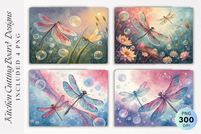 Dragonflies in Light Bubbles Cutting Board PNG Design Sublimation Regulrcrative 